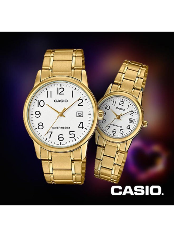 Casio Couple Watch Analog MTP/LTP-V002G-7B2 with Gold Stainless Steel Band - Image 2